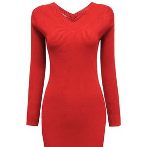 TOMSWARE red knit stretchy sweater mini dress
